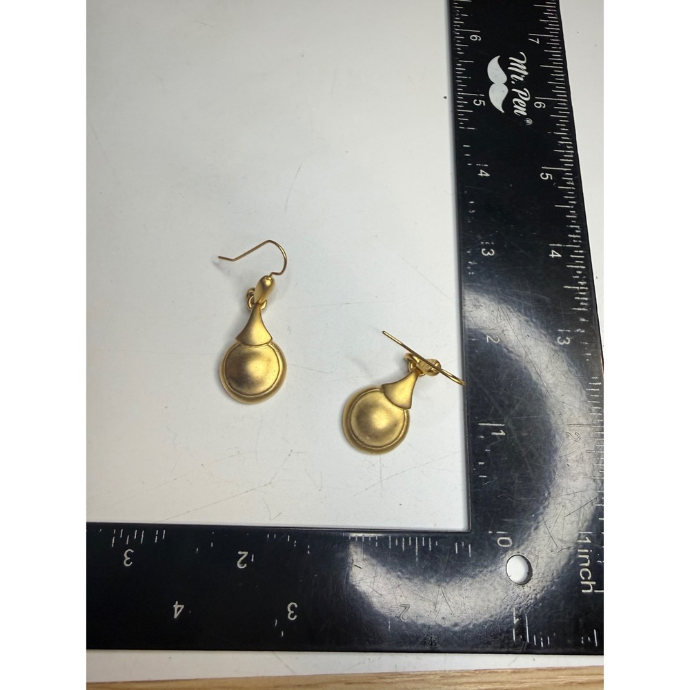 Matte Gold Tone Geometric Drop Dangle Earrings French Wire Brushed Satin Finish